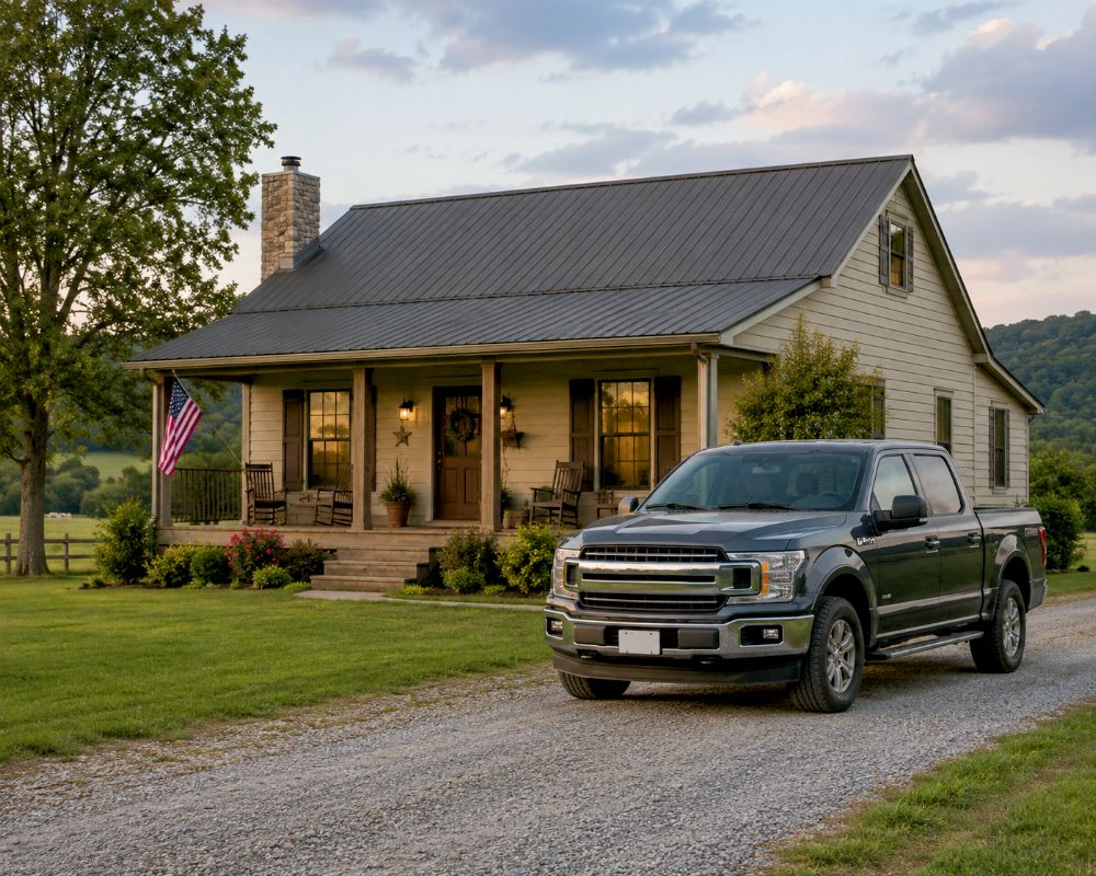 An Image of a Truck Outside of a Home